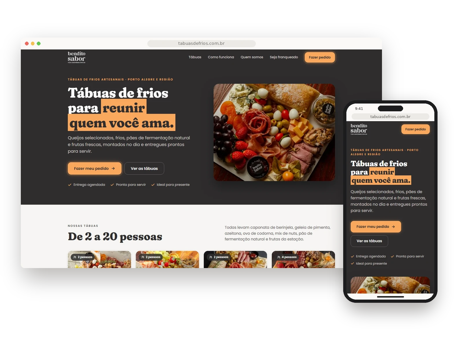 Bendito Sabor: site no navegador do computador e do celular