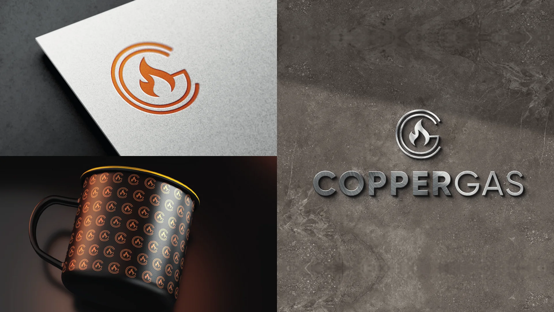 Identidade da Copper Gás aplicada em papel, caneca e parede