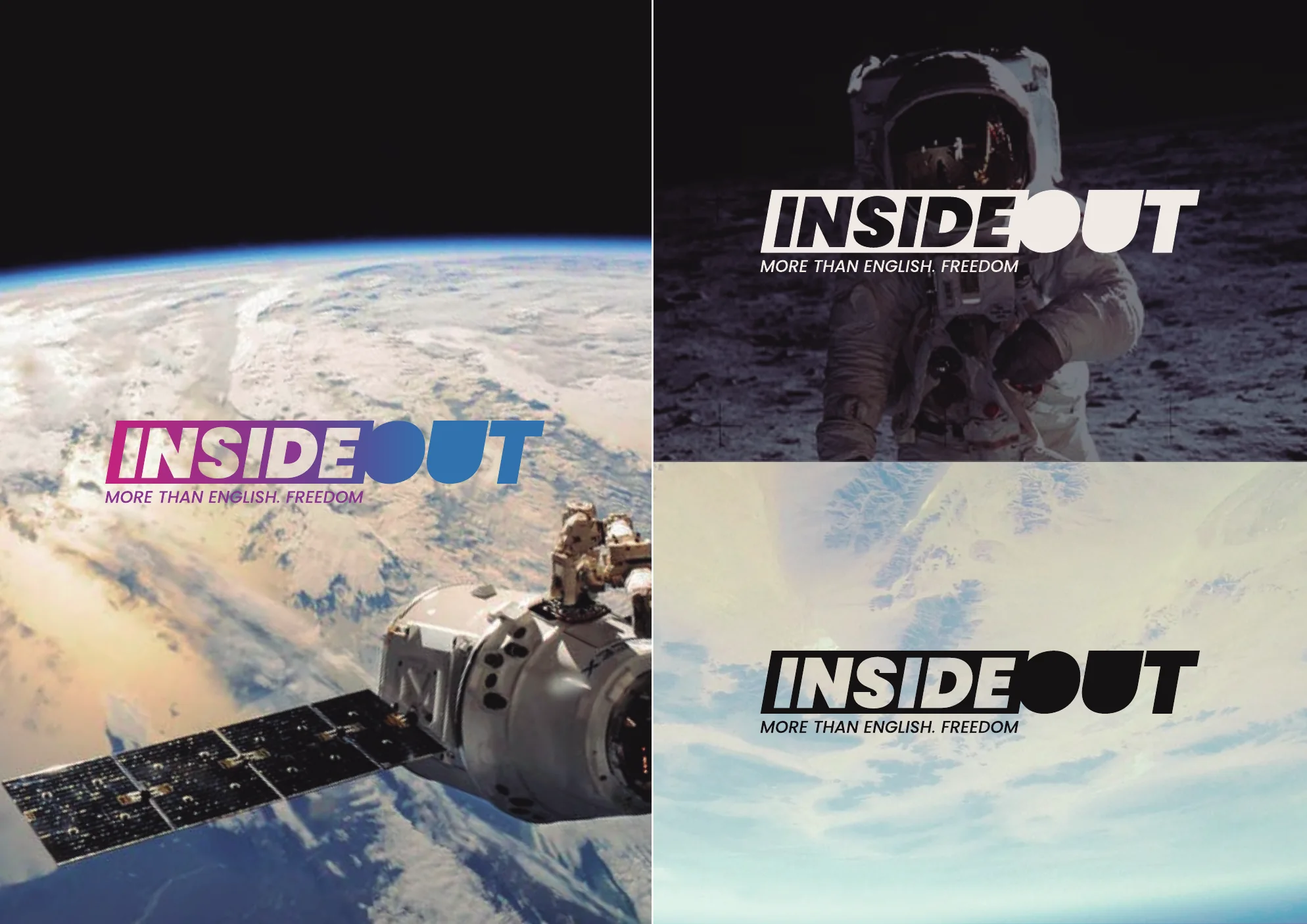 Logotipo da Inside Out aplicado sobre imagens do espaço